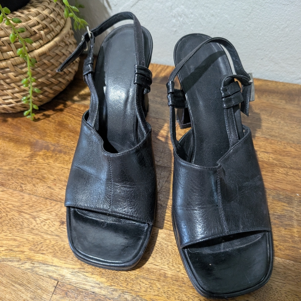 Authenticated Vintage Gucci Slingback Black Open Toe 4.5" Heels‎ Size 5.5 - Picture 8 of 9